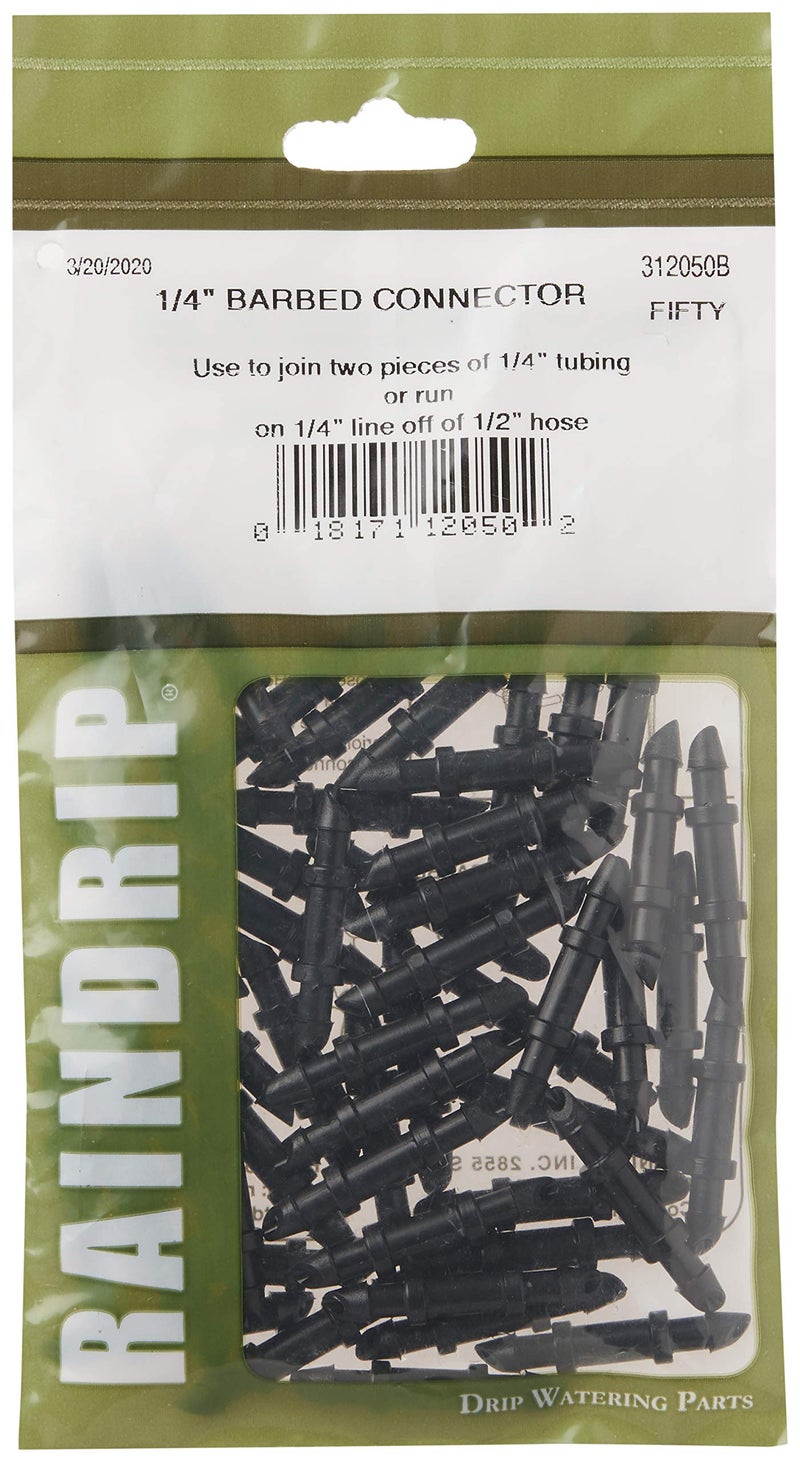 Raindrip 312050B Drip Irrigation Fittings Single Barbed Coupling Connectors, 1/4-Inch, 50 Per Bag, for Trees, Shrubs, Gardens, Black - Image 3